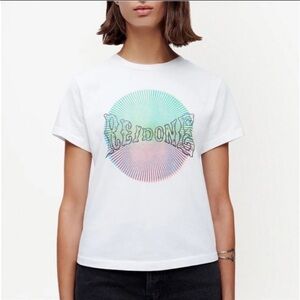 Re/Done White Tee with Multicolor Graphic